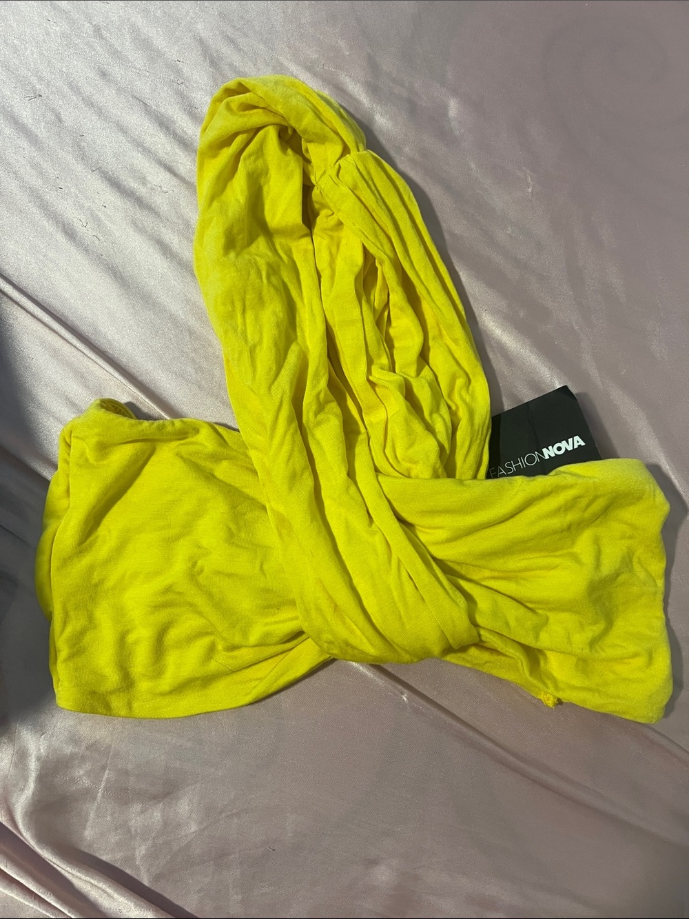 Fashion Nova Neon Yellow Twist Front Bandeau Top